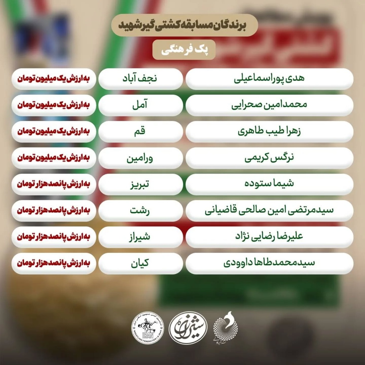 برندگان پویش «کشتی‌گیر شهید» مشخص شدند