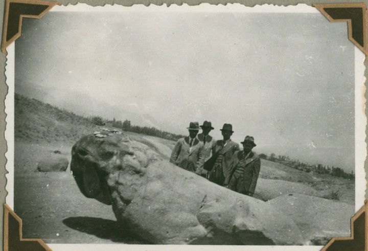 تصویر قدیمی از مجسمه شیر سنگی همدان از مجموعه عکس‌های قدیمی کتابخانه مرکزی