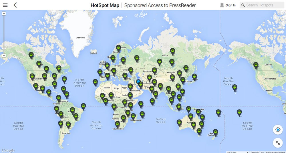 نقشه آنلاین جهانی از نقاط متصل به بزرگ‌ترین سیستم روزنامه و مجله‌خوان دیجیتال جهان / PressReader