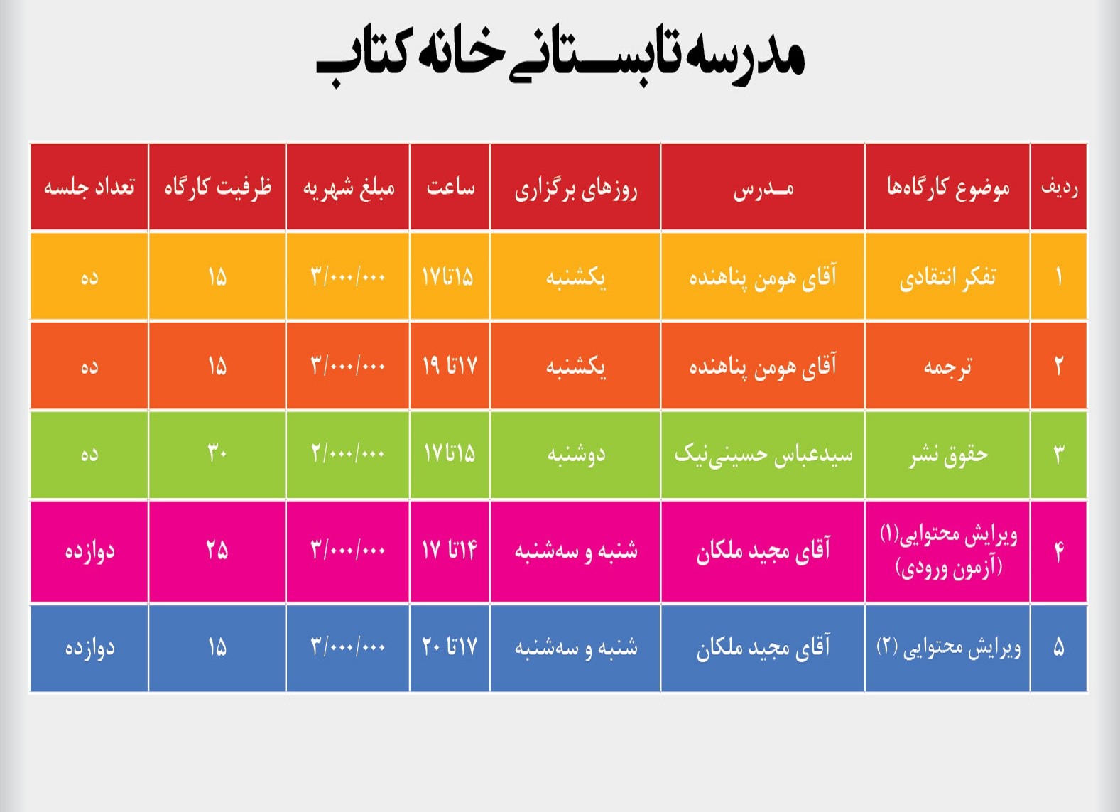 «مدرسه تابستانیِ» خانه کتاب فراخوان داد