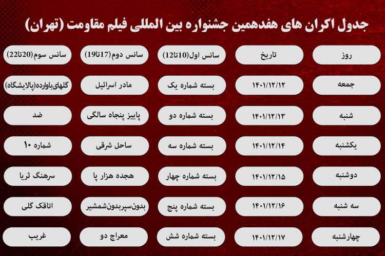 سینماهای اکران جشنواره مقاومت در تهران مشخص شدند